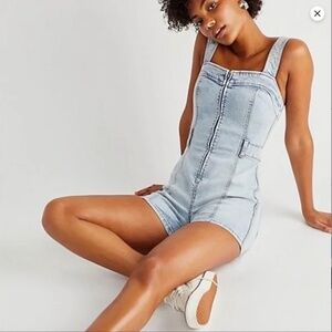 Free People CRVY Lady of the Hour Denim Fitted Romper- Size 30